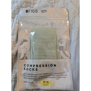 Figs Womens Angle Stripe Compression Socks Medium Light Green and Cream Stripe